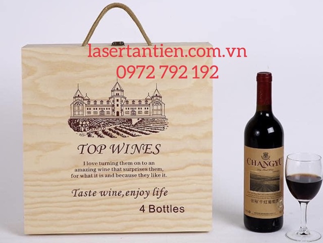 Khắc laser trên gỗ, khắc logo, khắc hoa văn lên hộp gỗ, hộp rượu