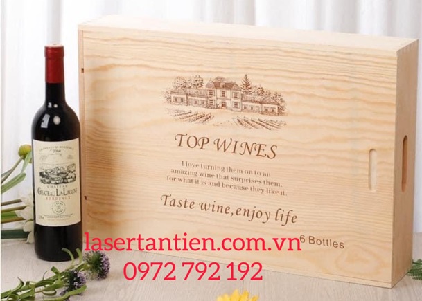 Khắc laser trên gỗ, khắc logo, khắc hoa văn lên hộp gỗ, hộp rượu