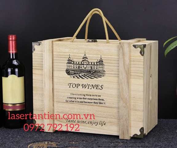 Khắc laser trên gỗ, khắc logo, khắc hoa văn lên hộp gỗ, hộp rượu