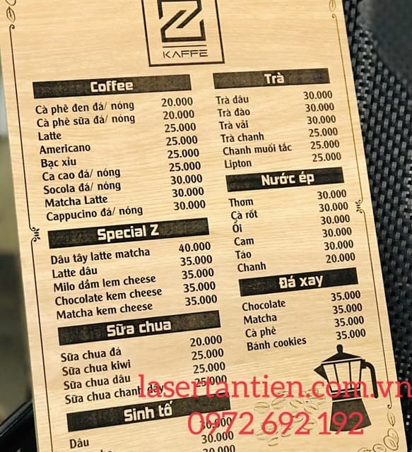 Khắc laser lên bảng gỗ menu gỗ